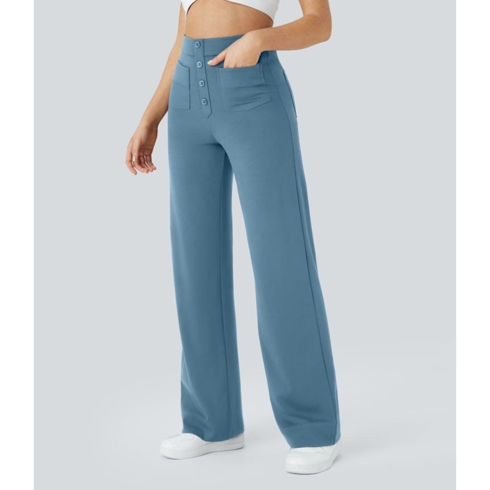 NWT Halara DayStretch High Waisted Pockets Straight Leg Casual Pants Warm Blue S
